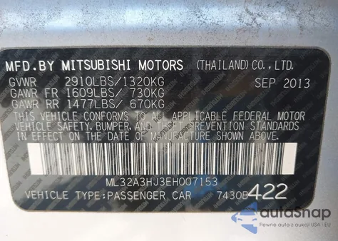 2014 Mitsubishi Mirage De из США, поврежденный, VIN ML32A3HJ3EH007153